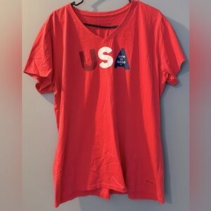 Life is Good U.S.A. Patriotic V-Neck Women's Sz XXL Crusher Tee 100% Cotton